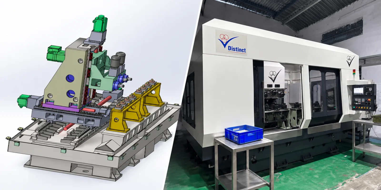 CAD model and finished build of a custom Special Purpose Machine developed in-house at DPS