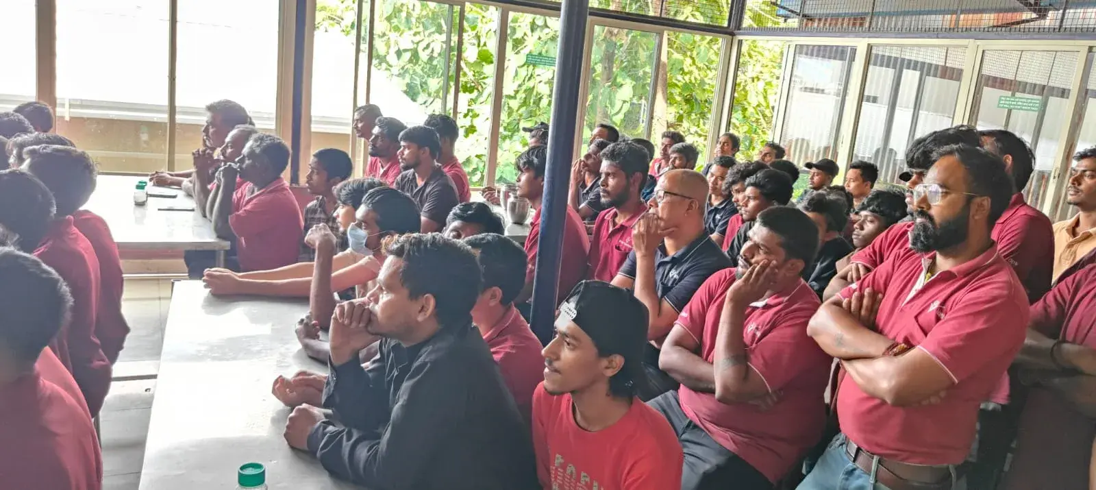 Employees gathered for the August birthday celebration