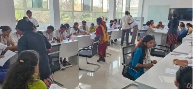 Medical camp 2026 conducted at DPS with Sri Rajarajeshwari Medical College on 27th March 2026 — all employees were tested for vital health parameters, with a special eye check for the final inspection team (“Check the Checker”).